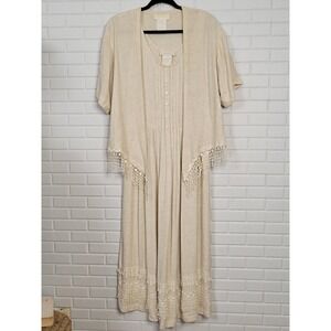 Vtg‎ Linda Lundstrom sz Woven Linen Blend Dress and jacket lace trim Cottagecore